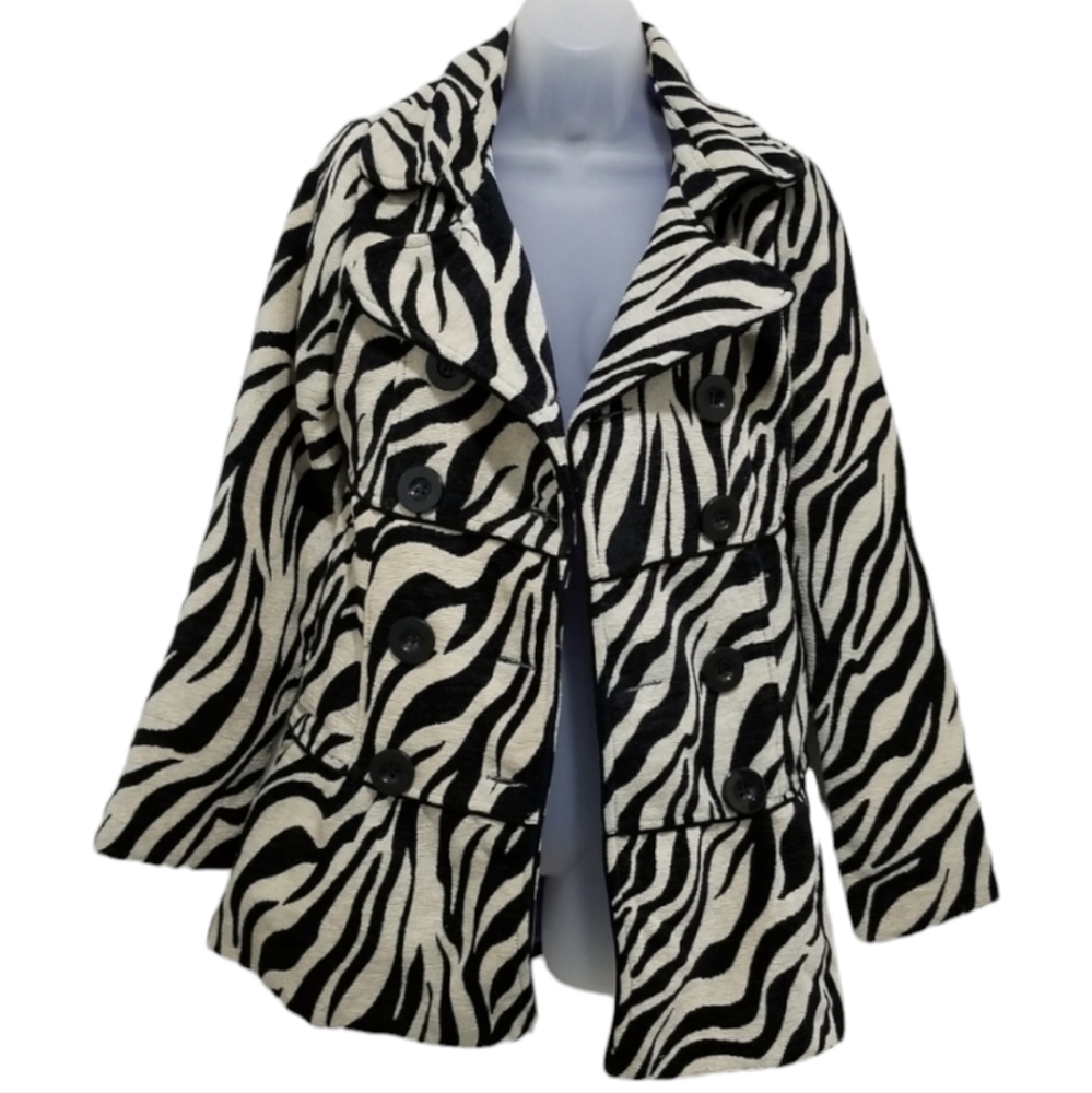 Rue 21 Zebra Print Carpet Pea Trench Coat small